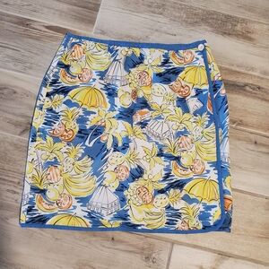 Vtg Reversible Tropical Gingham Print Skirt Blue Yellow Sz 2 Beach Resort Summer
